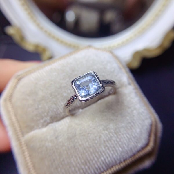 Pure Natural Sea Blue Treasure Ring, Size 6mm Square1114280199