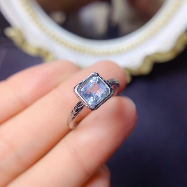 Pure Natural Sea Blue Treasure Ring, Size 6mm Square1114280199