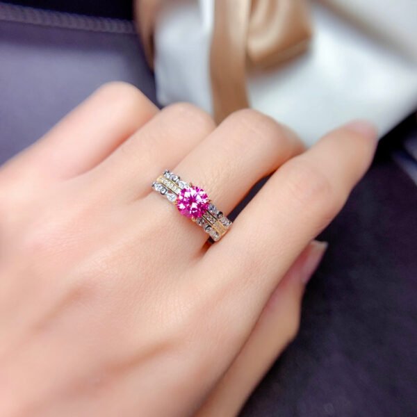 Classic Pink Mosang Diamond Ring, Main Stone 1 Carat, Round 6.5mm1114199722