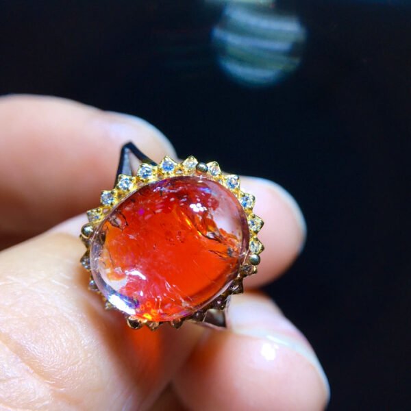 Natural red glue flower ring, size: 12.7/10.4mm1114278144
