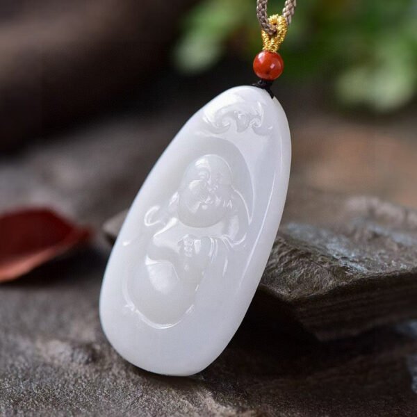 Natural Xinjiang Hotan Jade Lamb Fat Jade Buddha Pendant, size: 49.8 * 27.2 * 8.6mm1114499188