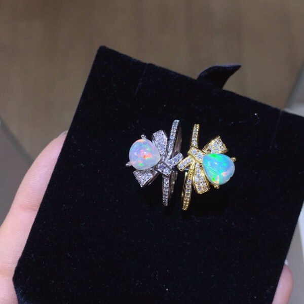 Pure Natural Colorful White Opal Ring, Main Stone Size 8mm Heart1116180266