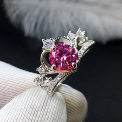 Classic Pink Mosang Diamond Ring, Main Stone 1 Carat, Round 6.5mm1117199366