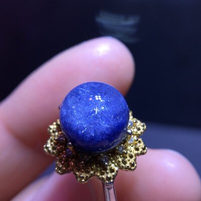Natural blue hair crystal blue line stone round bead single bead treasure bowl ring, size 10mm1117438166